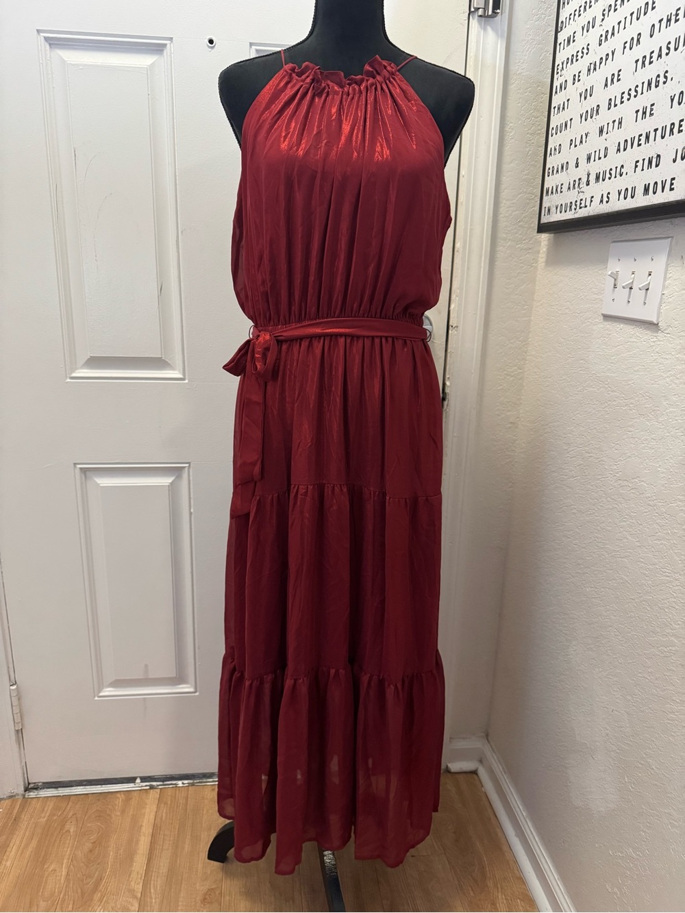 Simply Vera Vera Wang Burgundy Halter Maxi Dress with Waist Tie